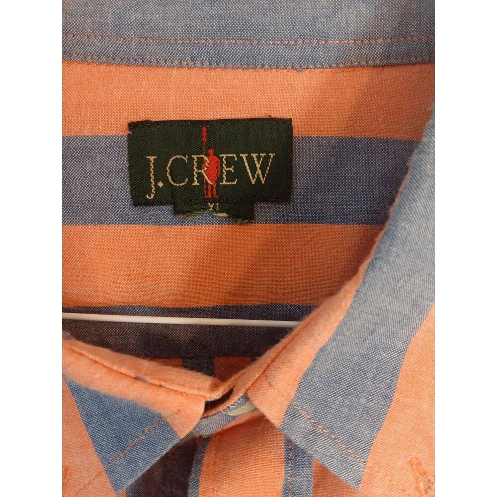 Vintage J.Crew Men's XL Long Sleeve Button Down Shirt Orange Blue Striped Casual
